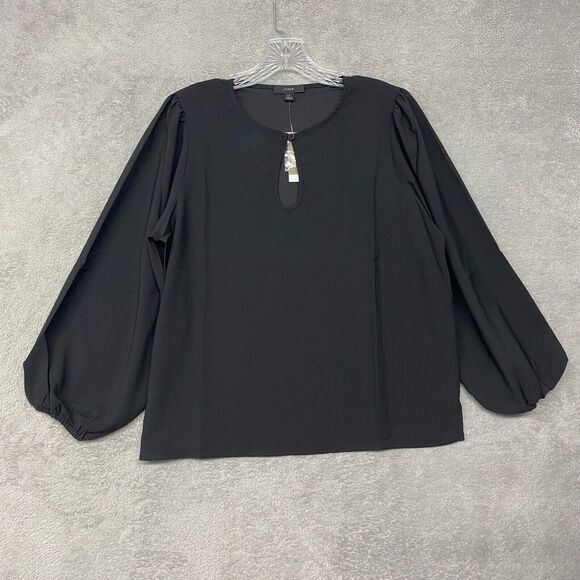 J Crew Shirt Womens 2XS Petite Black Puff Sleeve Satin Back‎ Crepe Office BL711 - Picture 3 of 9